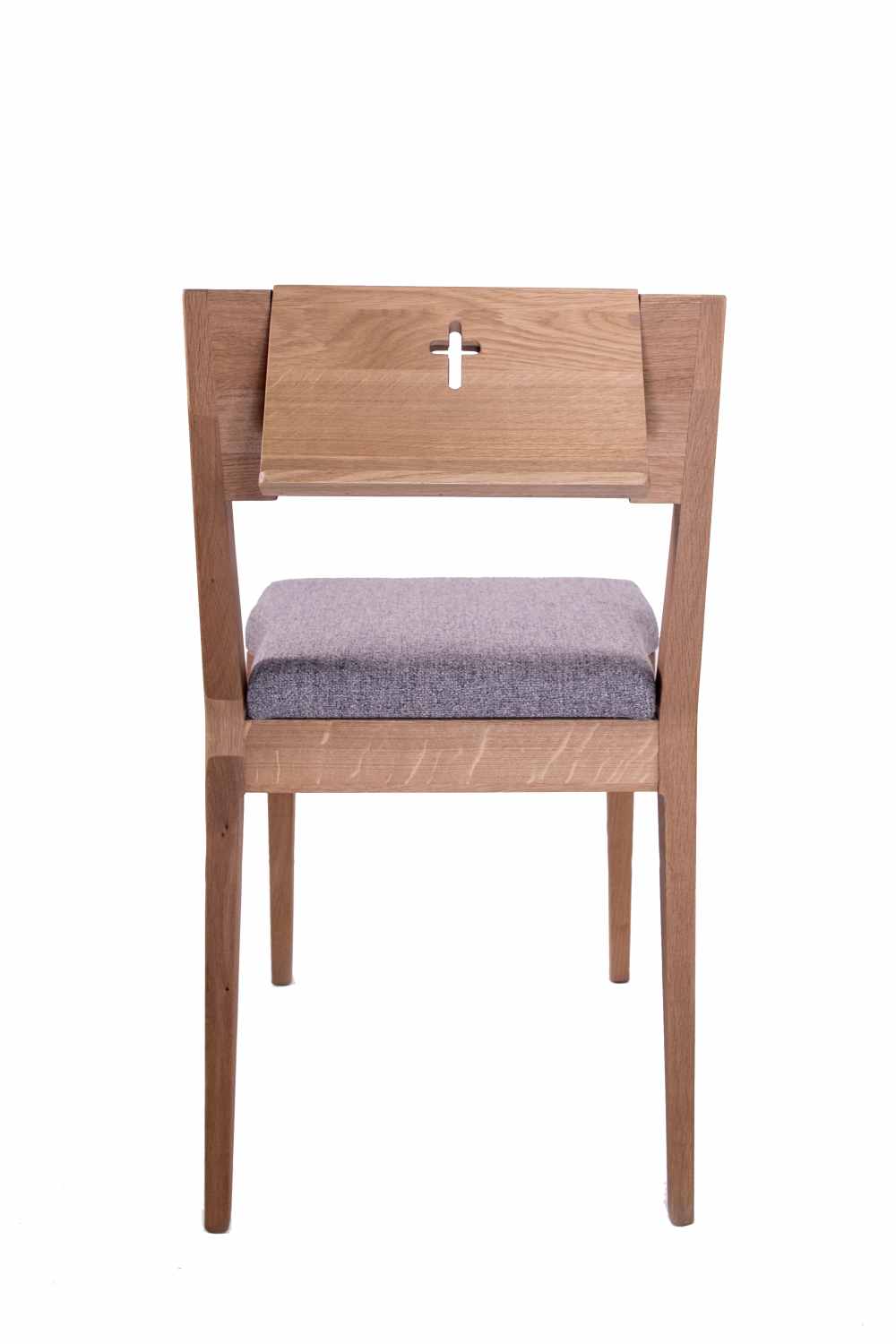  upholstered oak church chairs ZOE with a counter for the Bible or songbook.